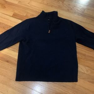 Navy blue men’s J. Crew quarter zip sweater